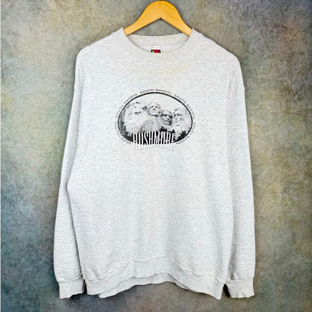 VTG 90s Mount Rushmore Sweatshirt Sz L Gray South Dakota USA Monument